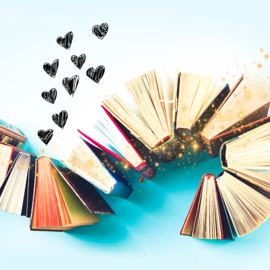 Bøger på rækkeformet som en svunget linje