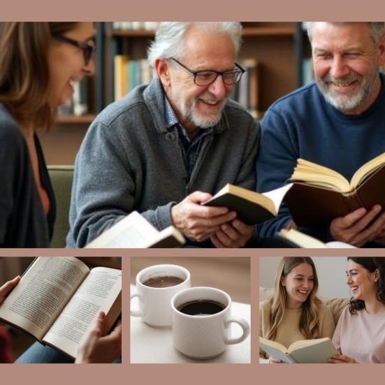 Glade mennesker som læser sammen