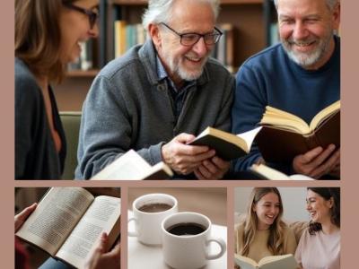 Glade mennesker som læser sammen