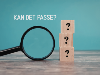 Forstørrelsesglas og 3 spørgsmålstegn med teksten: Kan det passe