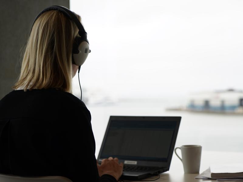 Borger sidder med en bærbar computer.