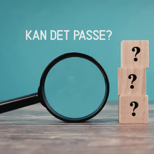 Forstørrelsesglas og 3 spørgsmålstegn med teksten: Kan det passe