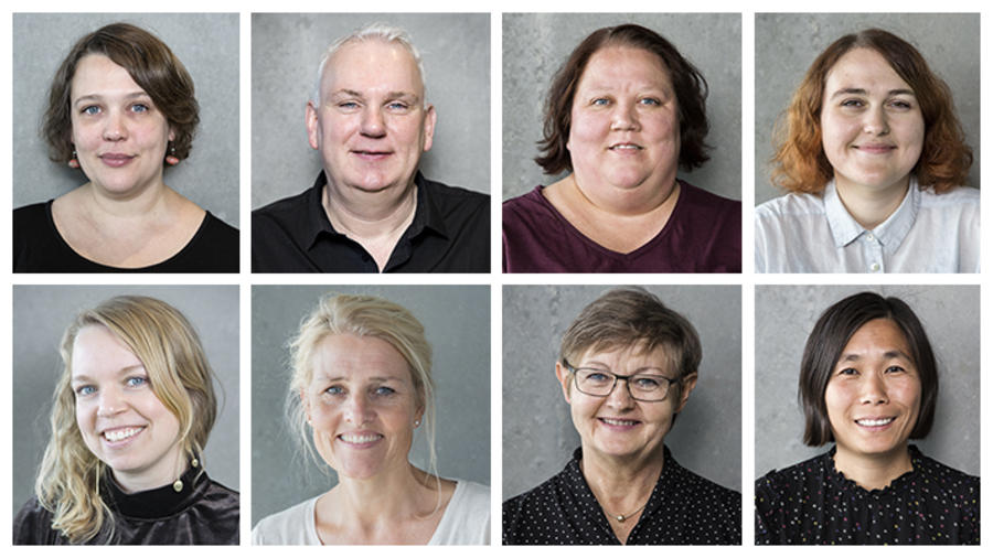 Billeder af otte bibliotekarer ved Aarhus bibliotekerne