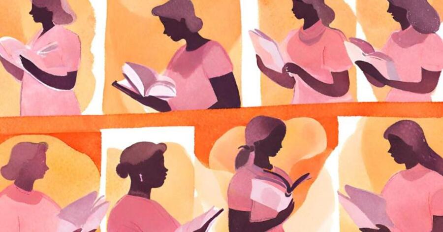 Maleri af kvinder der læser
